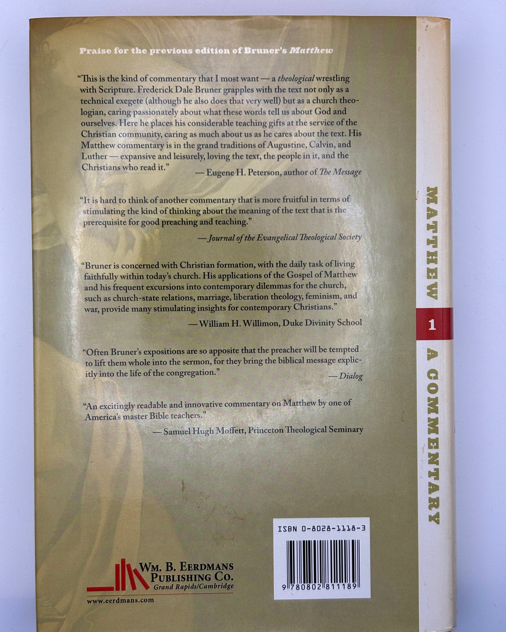 Matthew: A Commentary, Volume 1: The Christbook, Matthew 1-12 by Frederick Dale Bruner (Good)