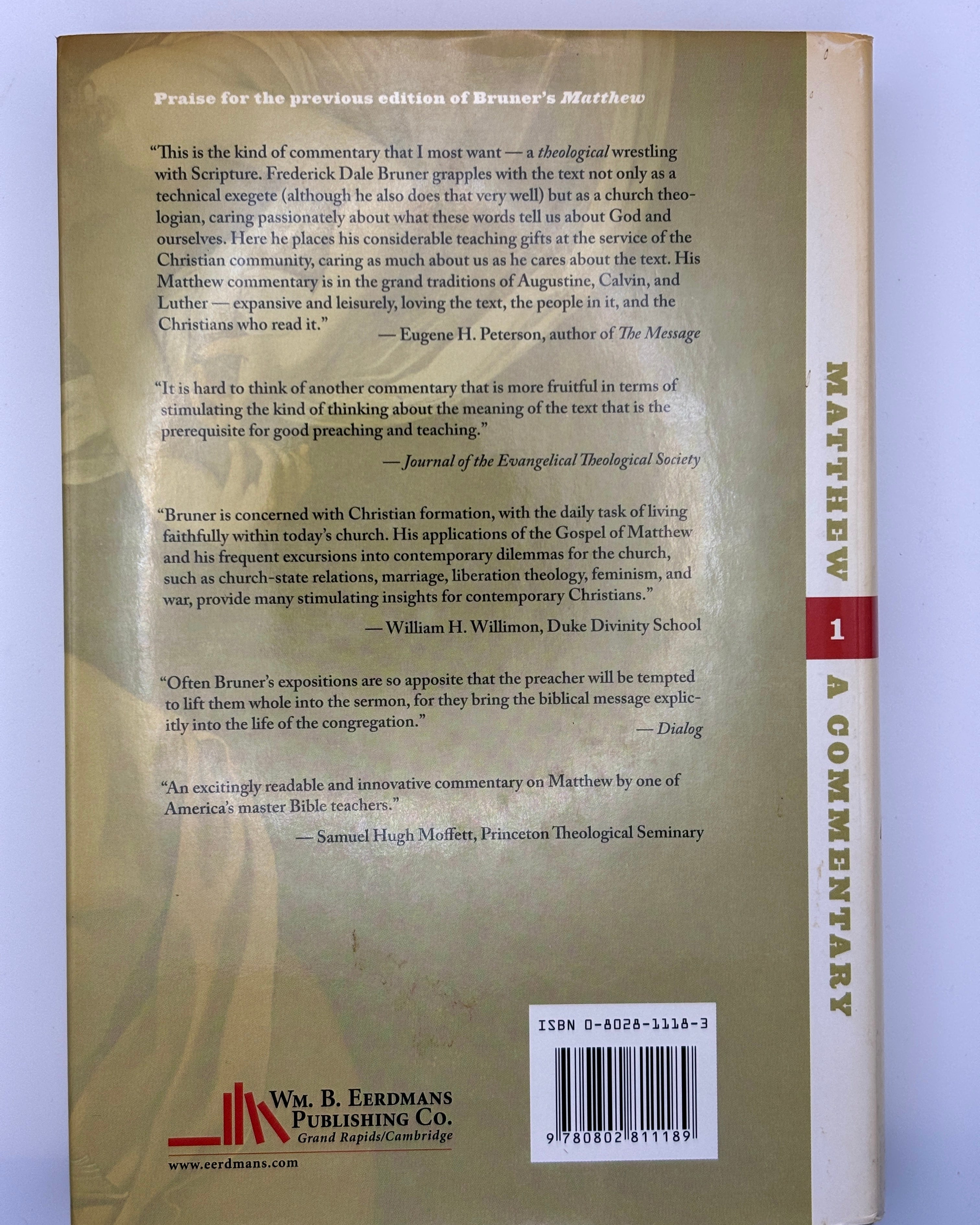 Matthew: A Commentary, Volume 1: The Christbook, Matthew 1-12 by Frederick Dale Bruner (Good)